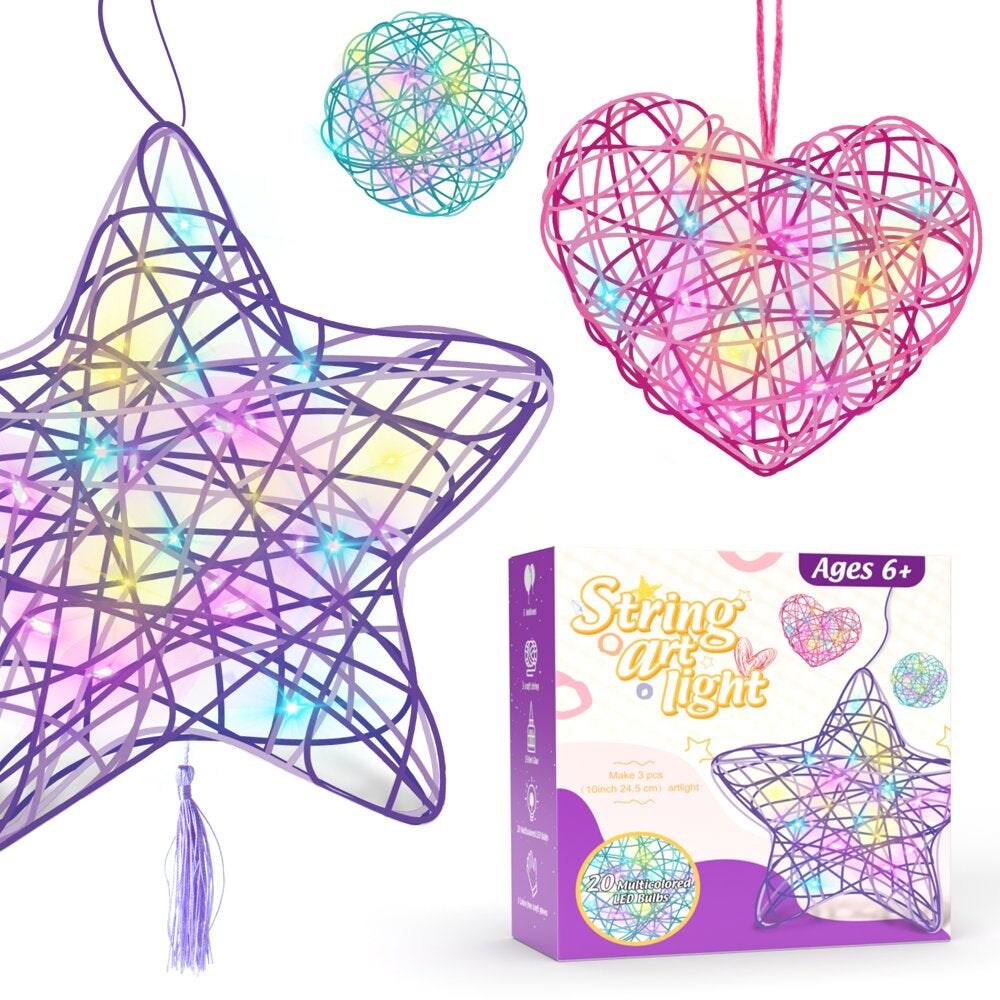 3D String Art Kit for Kids - Upgraded Makes a Light-Up Star Lantern with  Multi-Colored