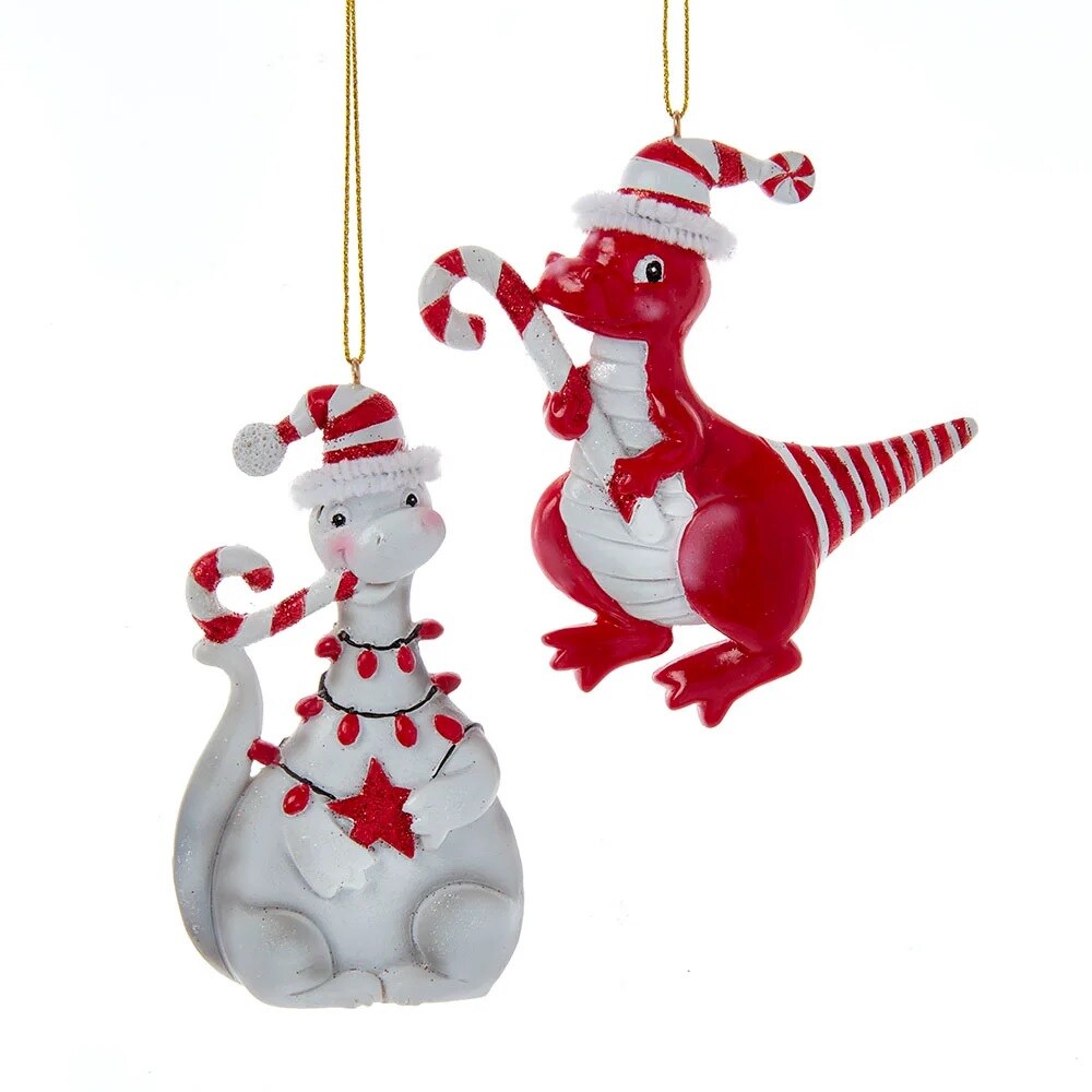 KSA Pack of 12 Red and White Dinosaur Christmas Ornaments 19"