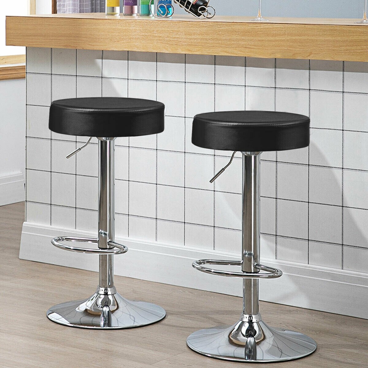 Set of 2 Height Adjustable Swivel Round Bar Stool with Stainless Steel Chrome Base Perfect for Seating in Any Room