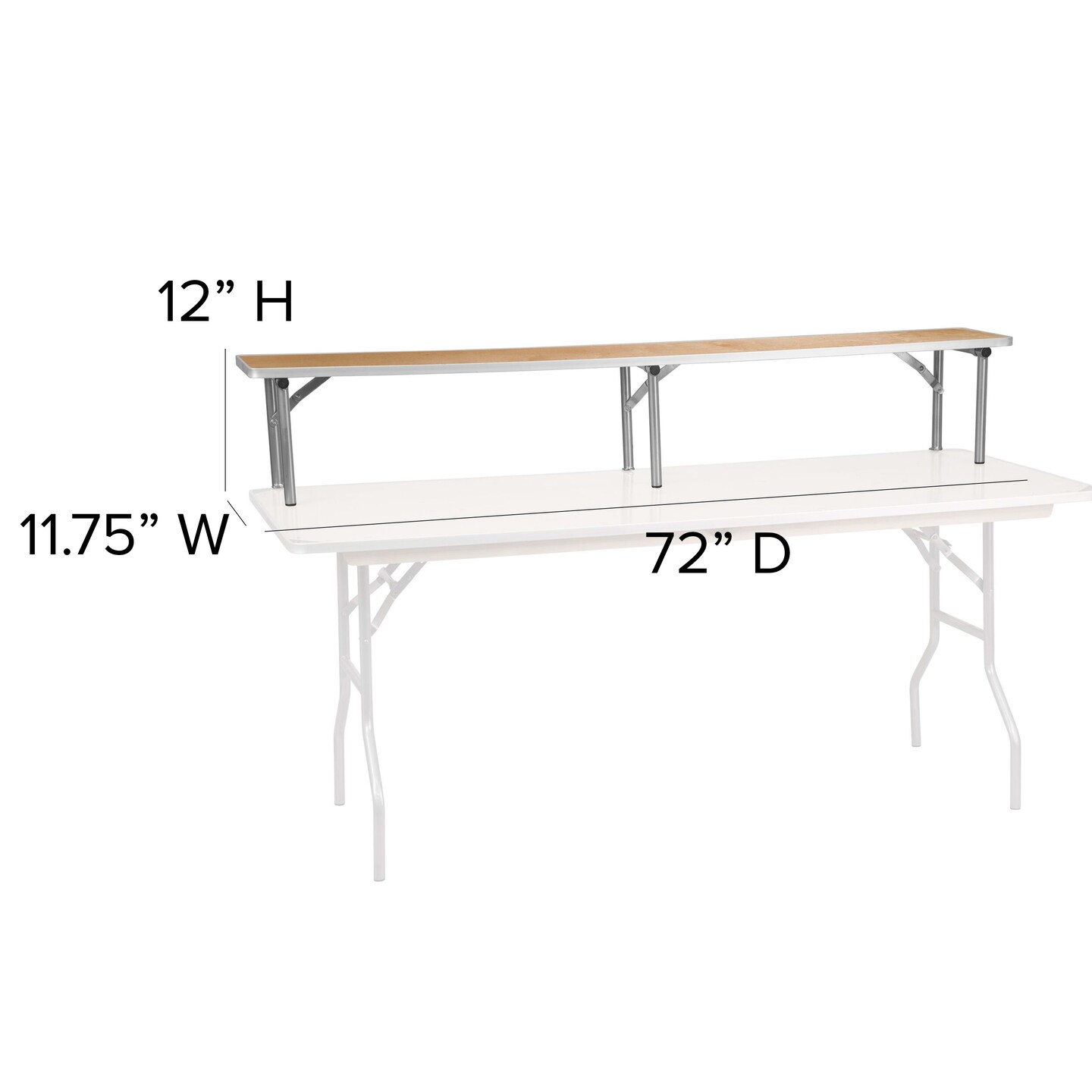 Emma and Oliver 72'' x 12'' x 12'' Birchwood Bar Top Riser with Silver Legs