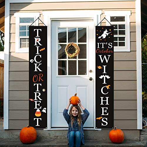 Halloween Decorations Outdoor | Trick or Treat &#x26; It&#x27;s October Witches Front Porch Banners for Halloween Porch Decor | Fall Decor | Halloween Decorations Indoor