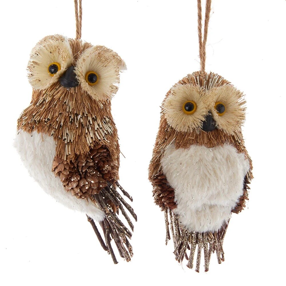 KSA Pack of 6 Brown and White Owl Christmas Ornaments 18.75&#x22;