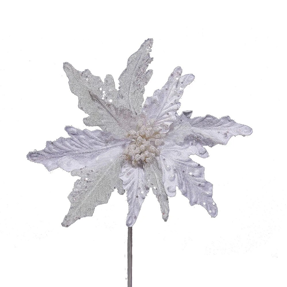 KSA Pack of 12 White Artificial Glittered Poinsettia Christmas Picks 6.25"