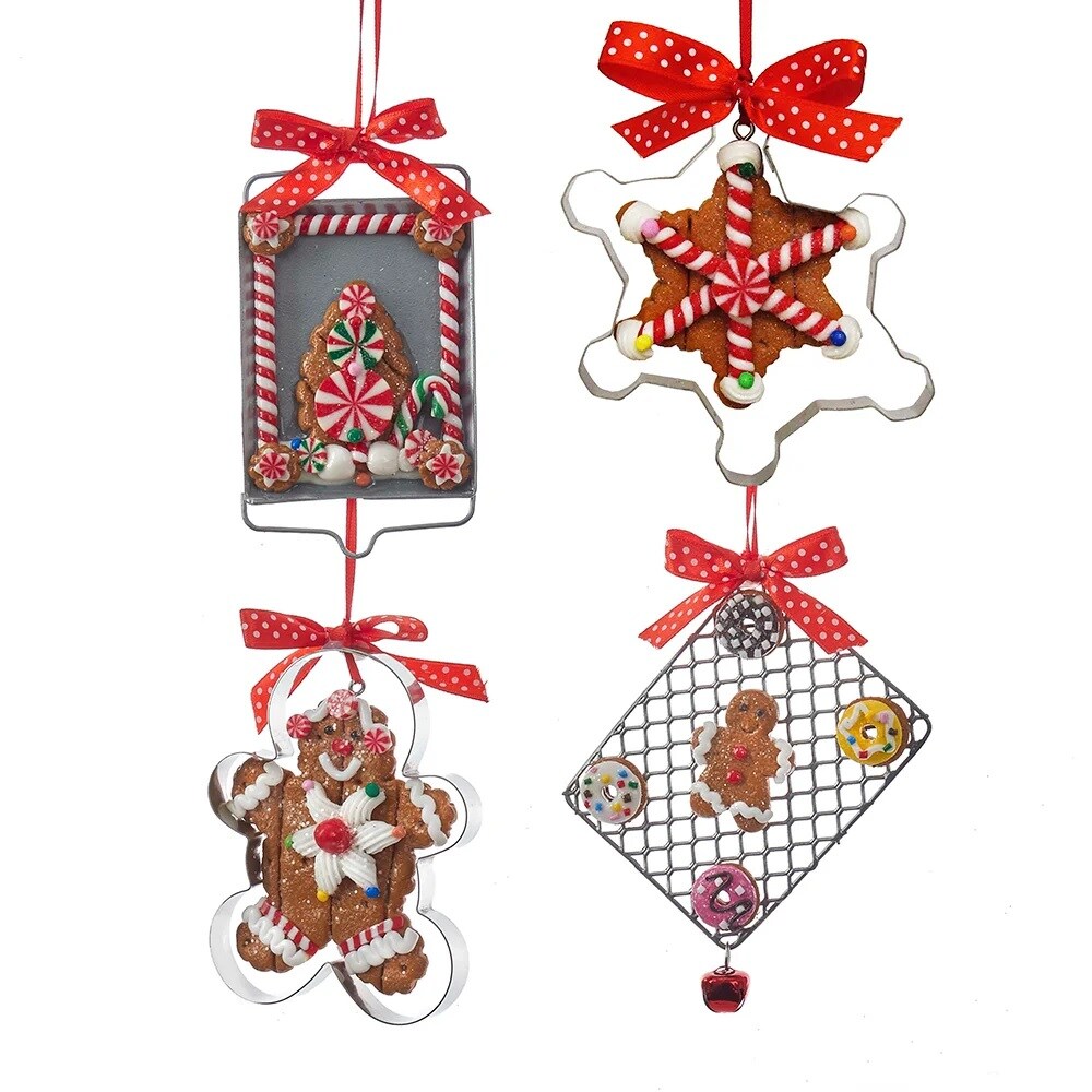 KSA Pack of 12 Gingerbread on Tray with Cookie Cutter Christmas Ornaments 4&#x22;