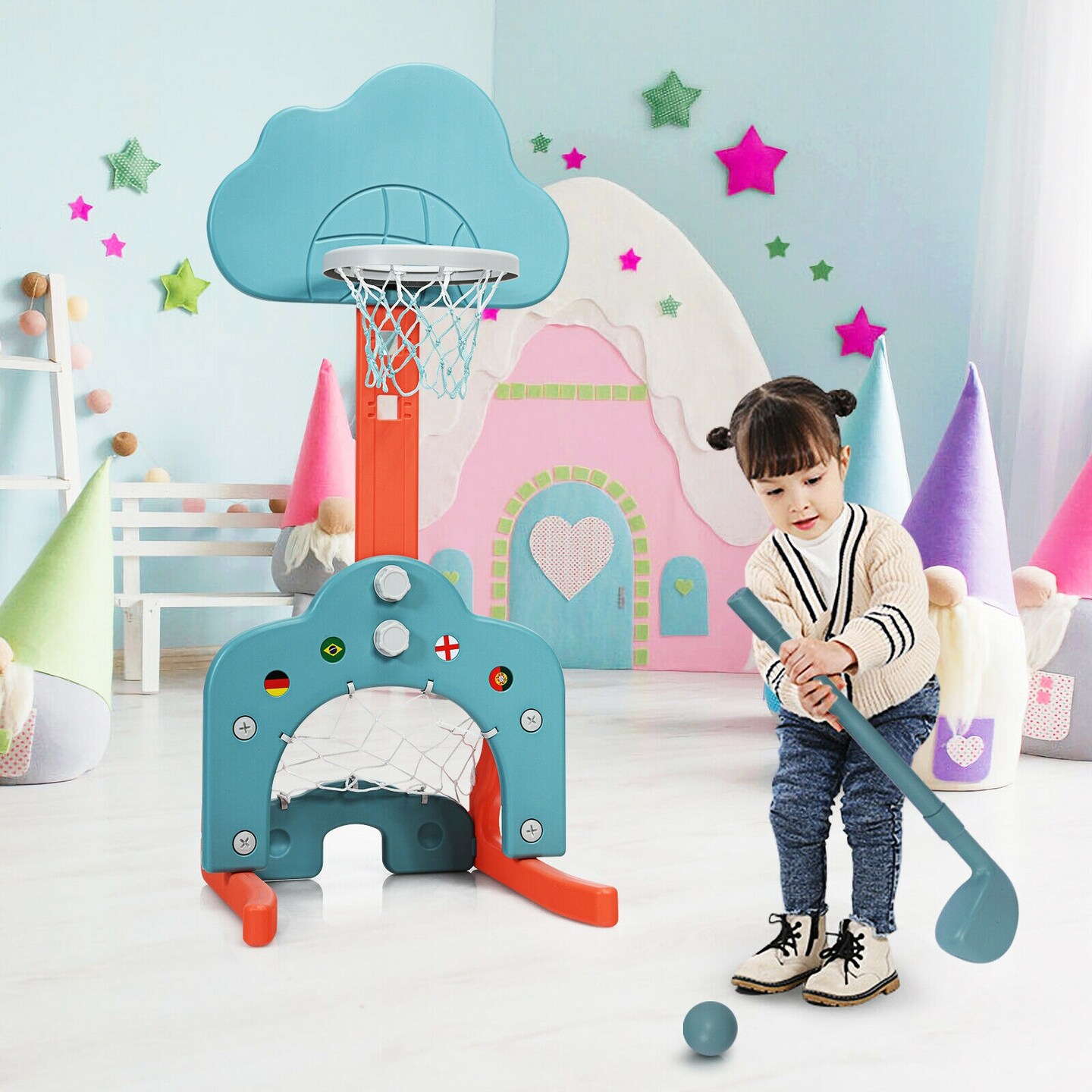 3-in-1 Kids Basketball Hoop Set with Balls Perfect for Indoor-Outdoor Use