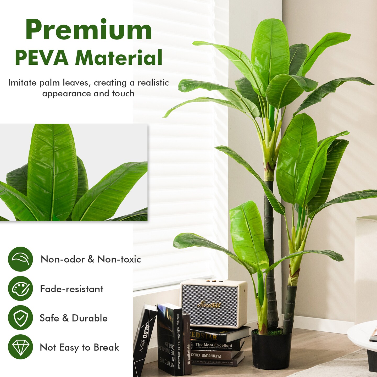 5 Feet Artificial Tree with 18 Large Leaves Perfect for Indoor-Outdoor Decor