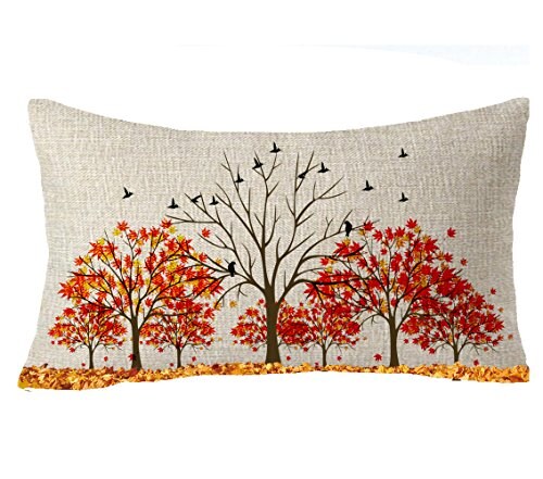 Happy Fall Y&#x27;all Golden Autumn Red Maple Leaves Family Home Gift Throw Pillow Cover Cushion Case Cotton Linen Material Decorative Lumbar 12&#x22; x 20&#x27;&#x27; inches