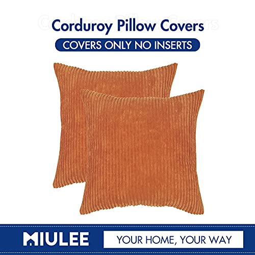 MIULEE Pack of 2 Fall Orange Pillow Covers 18x18 Inch Soft Boho Striped Corduroy Throw Pillow Covers Set Decorative Square Cushion Cases Pillowcases for Sofa Bedroom Couch