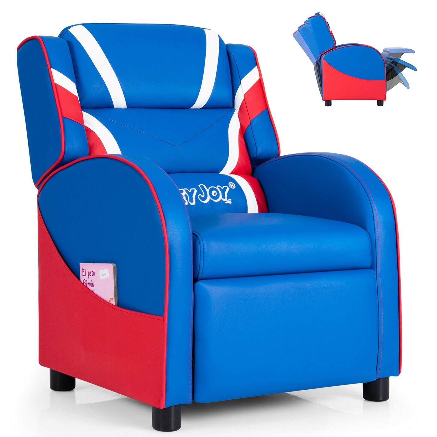 Kids Adjustable Recliner Chair with 2 Side Storage Pockets Ideal for Children Room or Home Theater