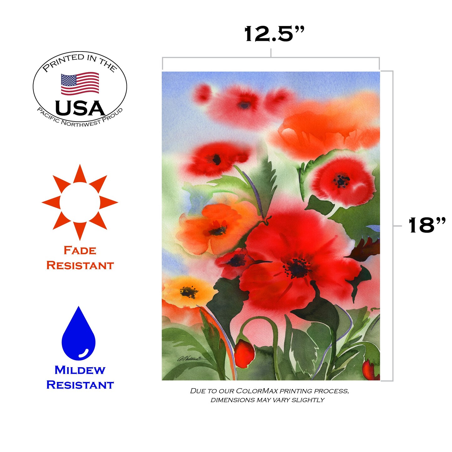 Watercolor Poppies Decorative Flower Flag