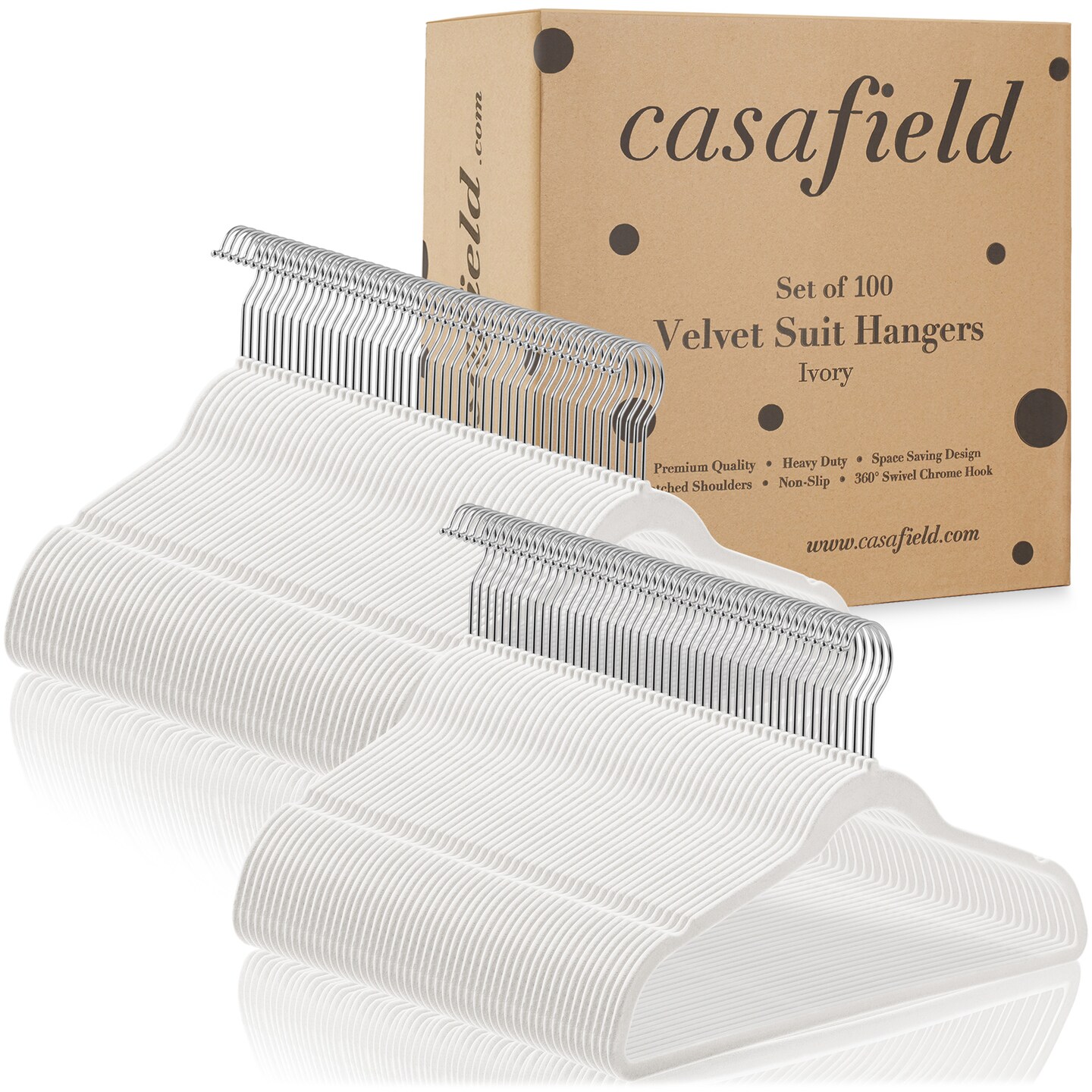 Casafield 100 Velvet Non-Slip Suit Hangers - Space Saving &#x26; Swivel Hook for Dress Clothes, Coats, Pants, Shirts, Skirts