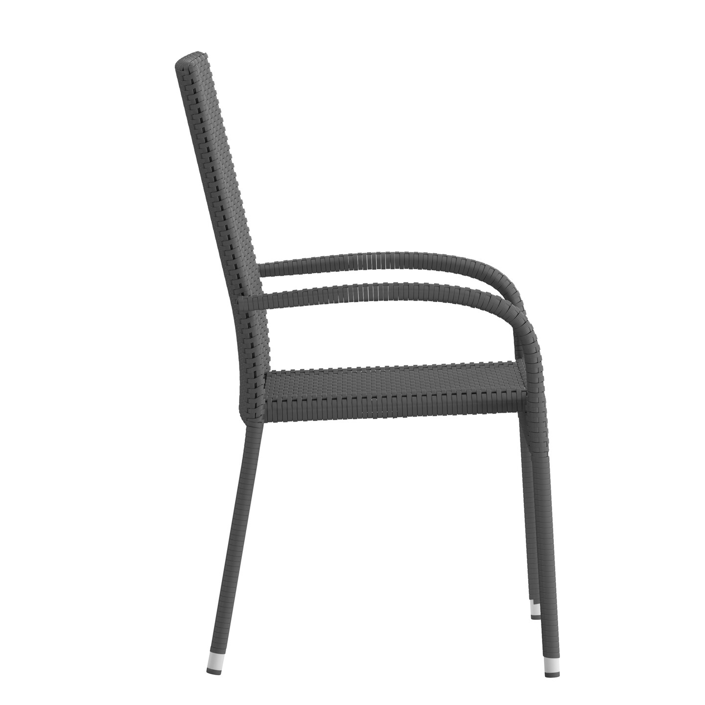 Merrick Lane Set of Mathias Indoor/Outdoor Black Wicker Patio Chairs with Powder Coated Steel Frame, Comfortably Curved Back and Arms
