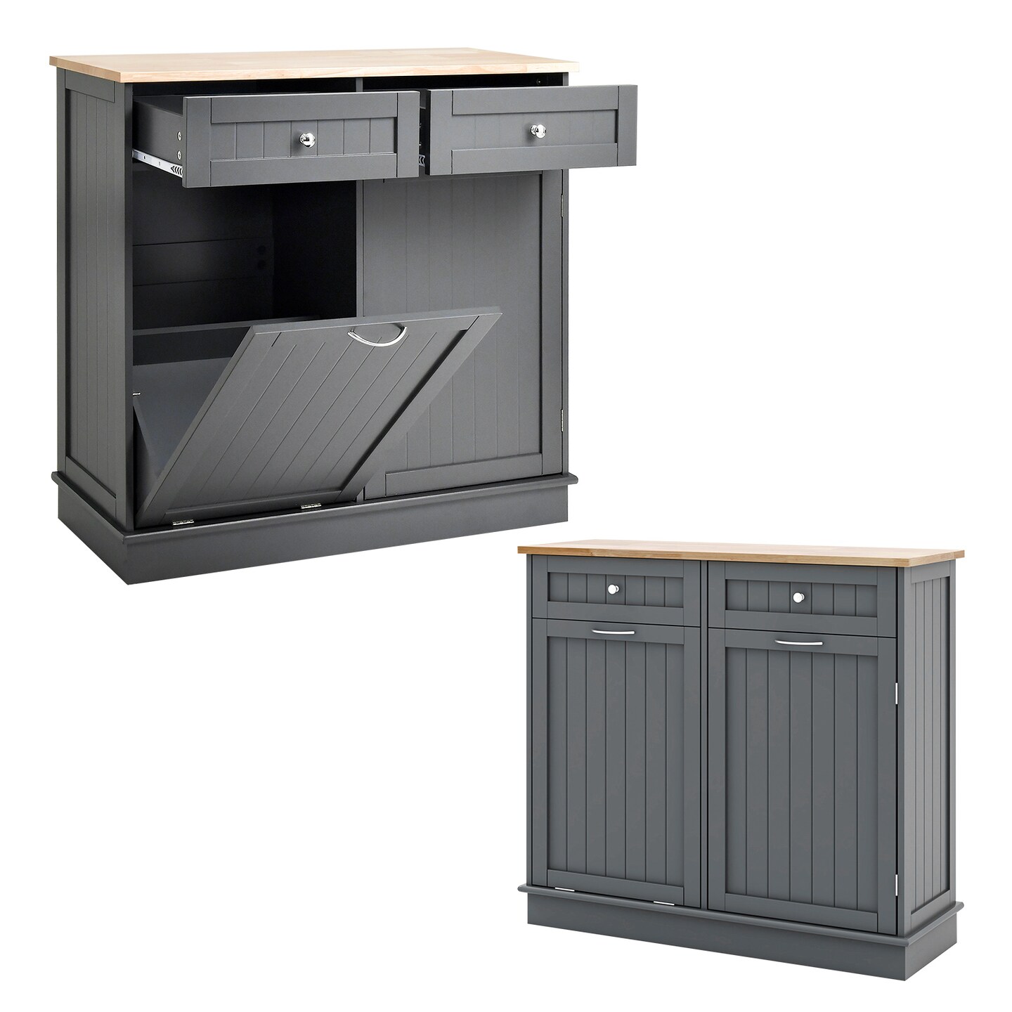 Rubber Wood Kitchen Trash Cabinet with Single Trash Can Holder and Adjustable Shelf