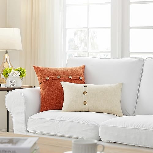 Set of 2 Fall Pillow Covers 18 x 18 Burnt Orange Pillow Covers with Coconut Buttons Fall Decorations for Home