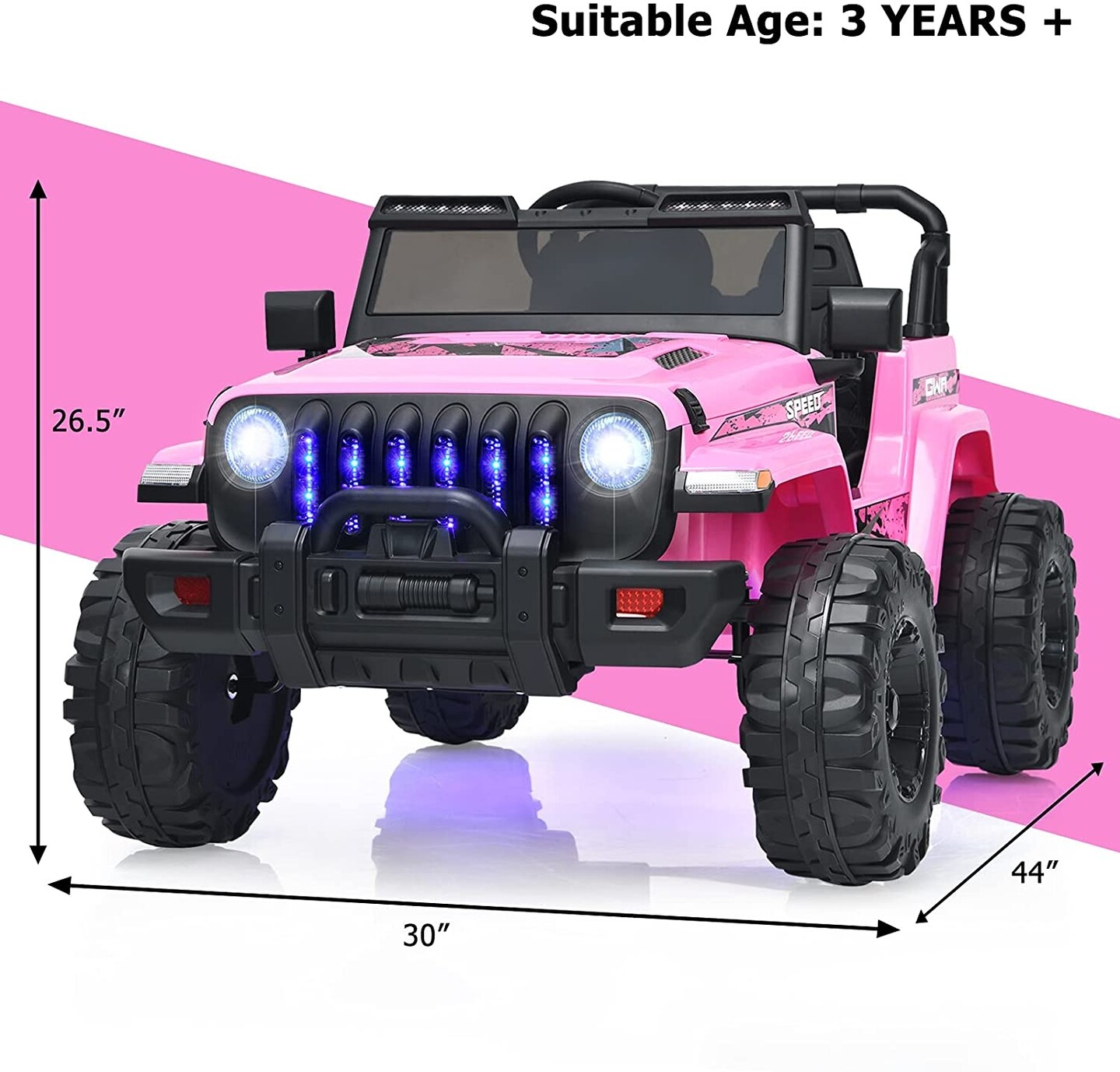12V Kids Ride-on Jeep Car with 2.4 G Remote Control and LED Light Effects