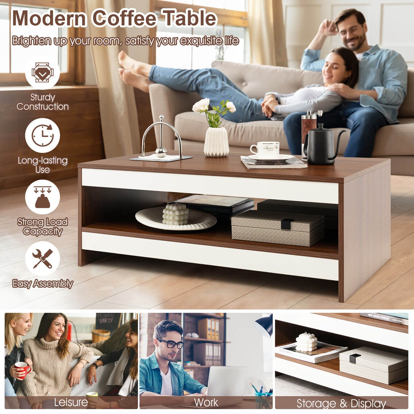 Rectangular Wooden Home Table, With Storage