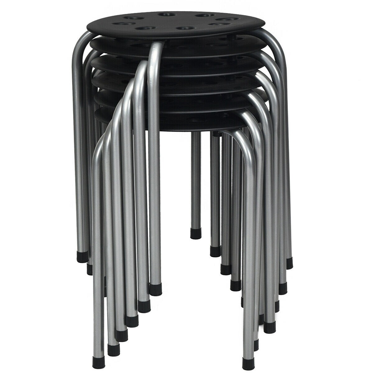 17.5 Inch Set of 6 Portable Plastic Stack Stools with Metal Frame