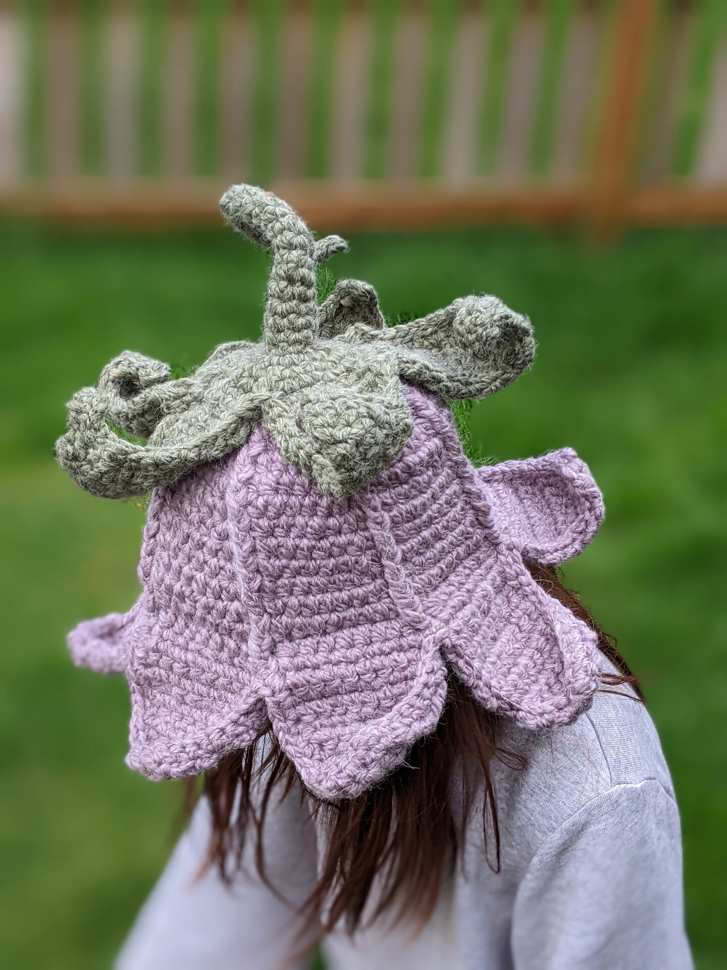 Handmade Crochet Flower Hat Green Stem & Red & Black Petals Fairy Hat Costume Create Your Own Flower Fairy Hat: A DIY Guide main image 4
