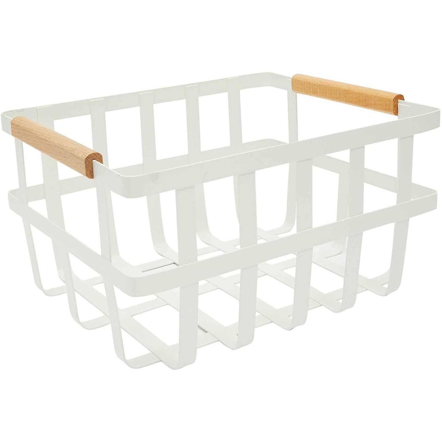 Metal Fruit Basket with Wood Handles, Farmhouse Home Decor (12 x 9.75 x 6.5 In)