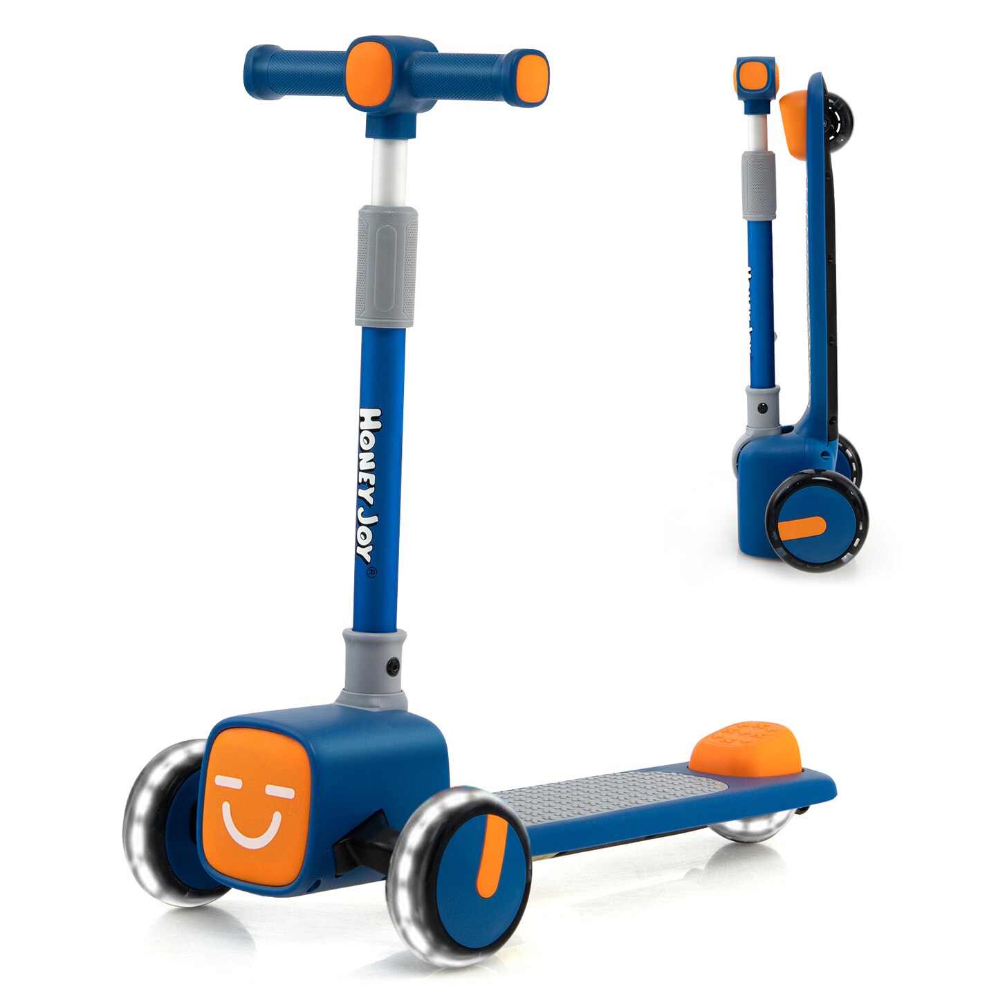 3 Adjustable Heights Foldable Kids Toy Scooter with LED Flashing Wheels Horn and 4 Emoji Covers