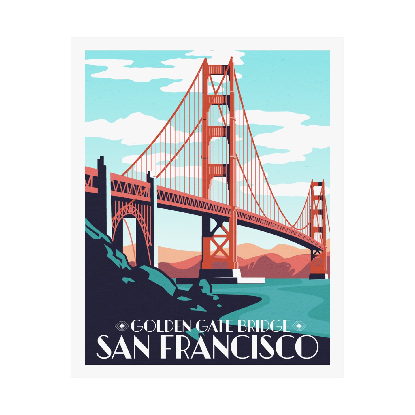 San Francisco California Poster | Golden Gate Bridge Art | Minimalist Travel Decor