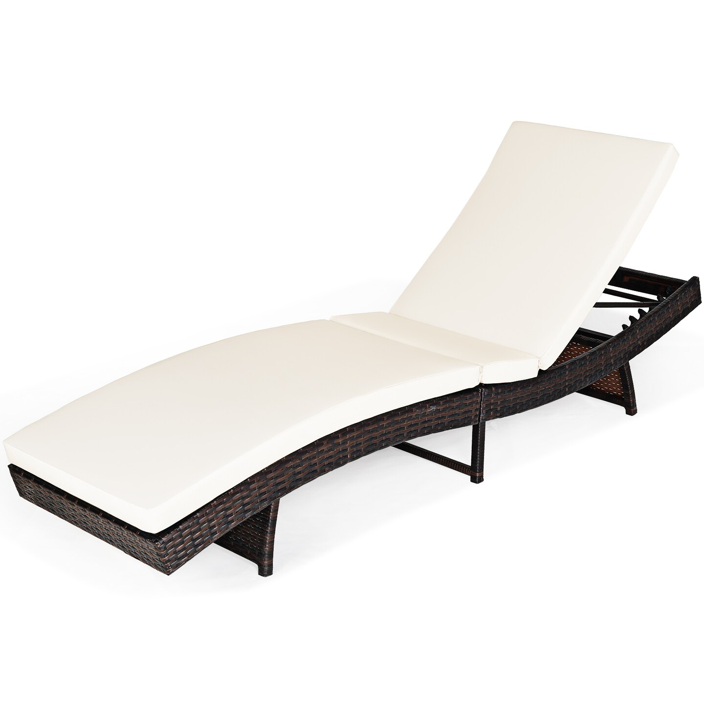 Costway Adjustable Pool Chaise Lounge Chair Outdoor Patio Furniture PE Wicker W/Cushion
