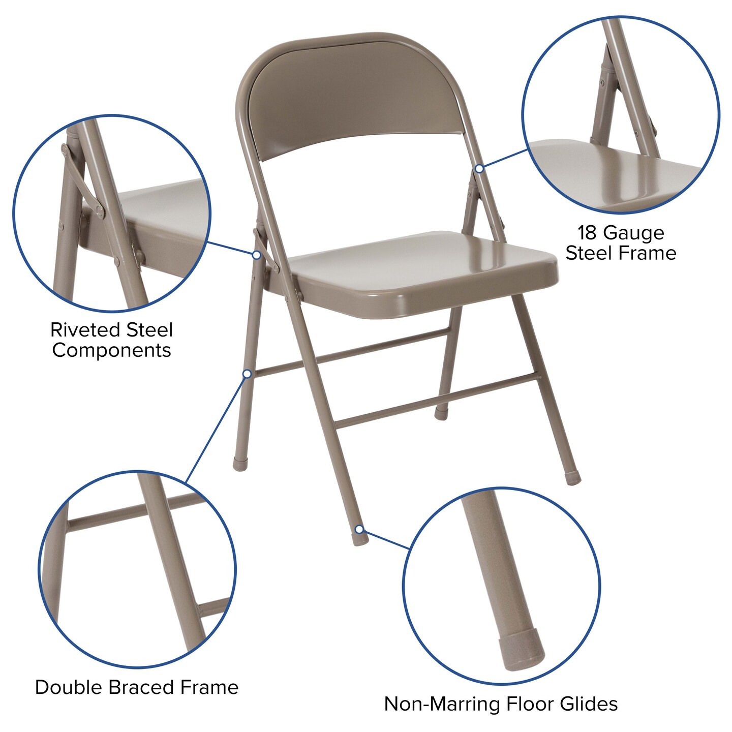 Emma and Oliver 4 Pack Double Braced Commercial Party Events Steel Metal Folding Chair