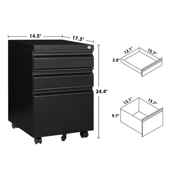 Under Desk Small Rolling Metal File Cabinet with 3 Drawer and Lock for Home Office