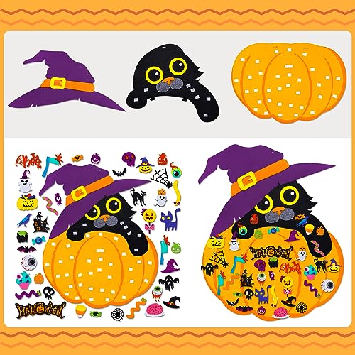 Max Fun Halloween Felt Pumpkin Cat Hanging Decor Set DIY Adhesive Ornaments Halloween Party Decoration Felt Crafts Kits for Halloween Party Favor Indoors Ourdoors (2.8Ft)