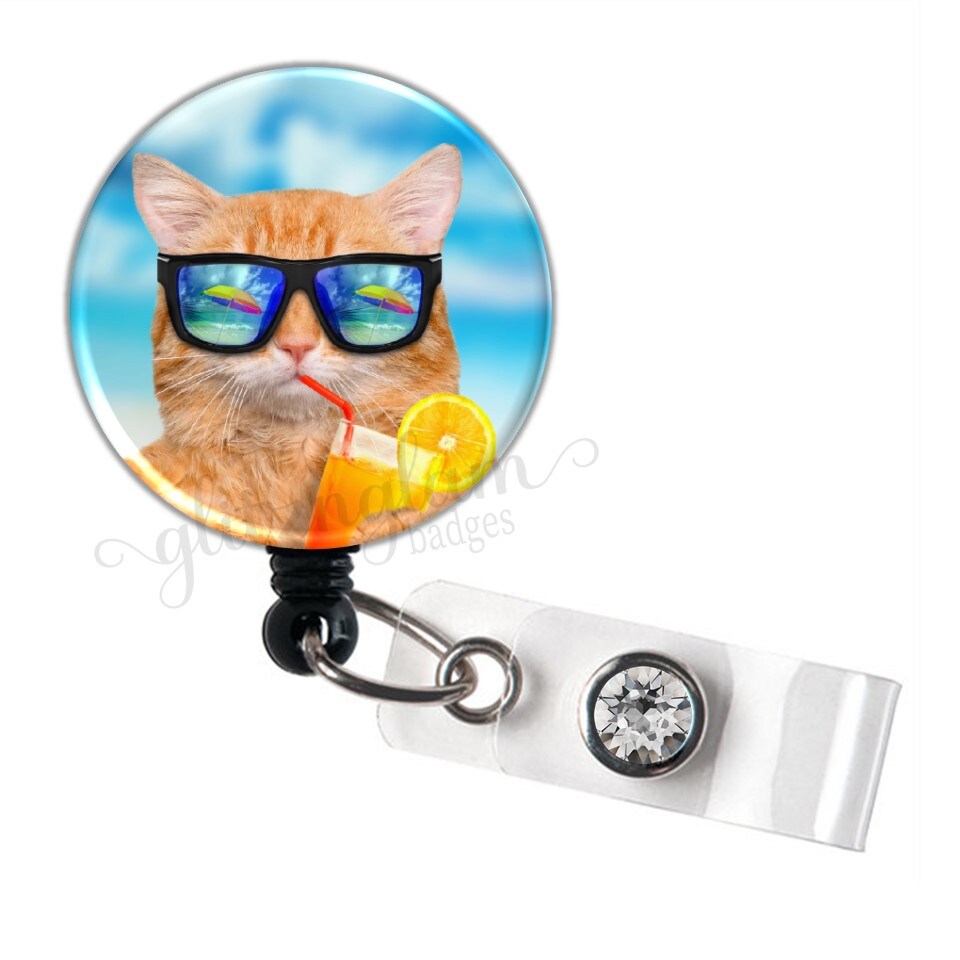 Cat Retractable ID Badge Holder Reel, Tropical Badge Name Tag