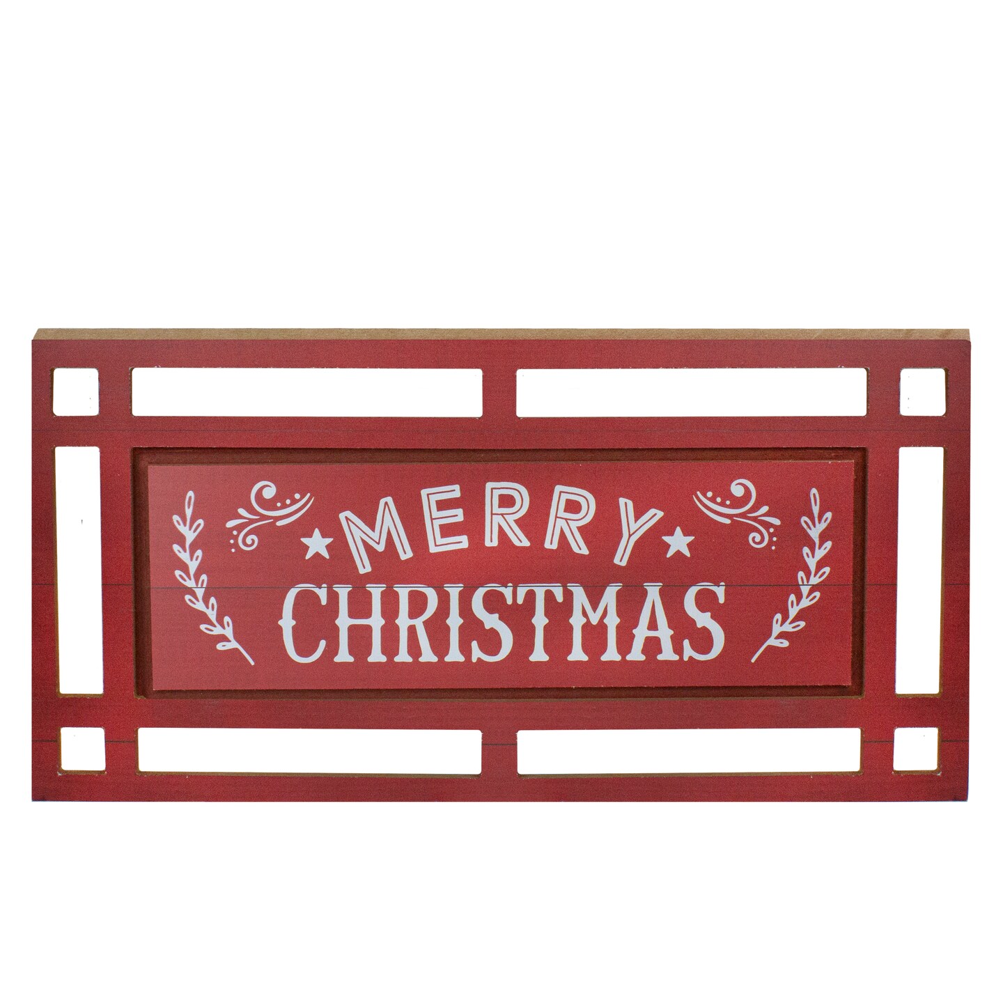 Northlight Carved "Merry Christmas " Wooden Rectangular Wall Sign - 24” - Red and White