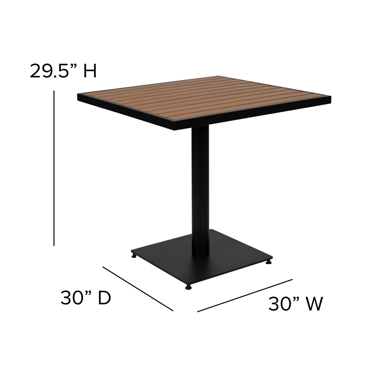 Merrick Lane Kersey Outdoor Patio Table All-Weather 30&#x22; Square Dining Table with Faux Teak Poly Slats - Steel Frame
