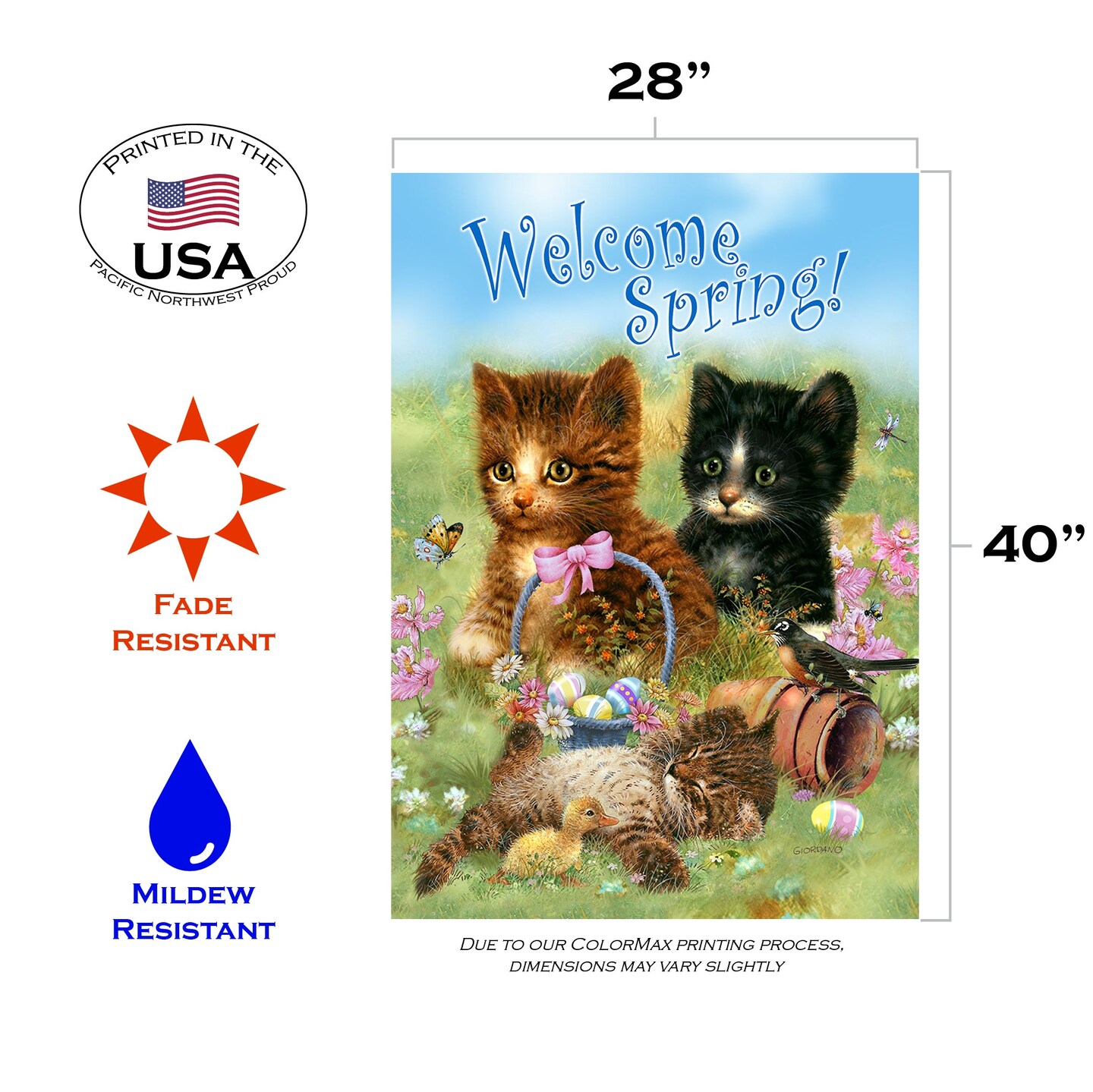 Welcome Spring Kittens Decorative Spring Flag