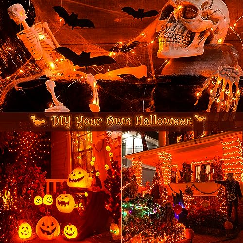 2 Pack  Solar Halloween Lights Outdoor,Each 33Ft 100LED Orange Halloween Lights,Copper Wire Solar Powered Fairy String Lights 8 Modes for Garden,Tree,Thanksgiving,Christmas,Parties,Home Decor