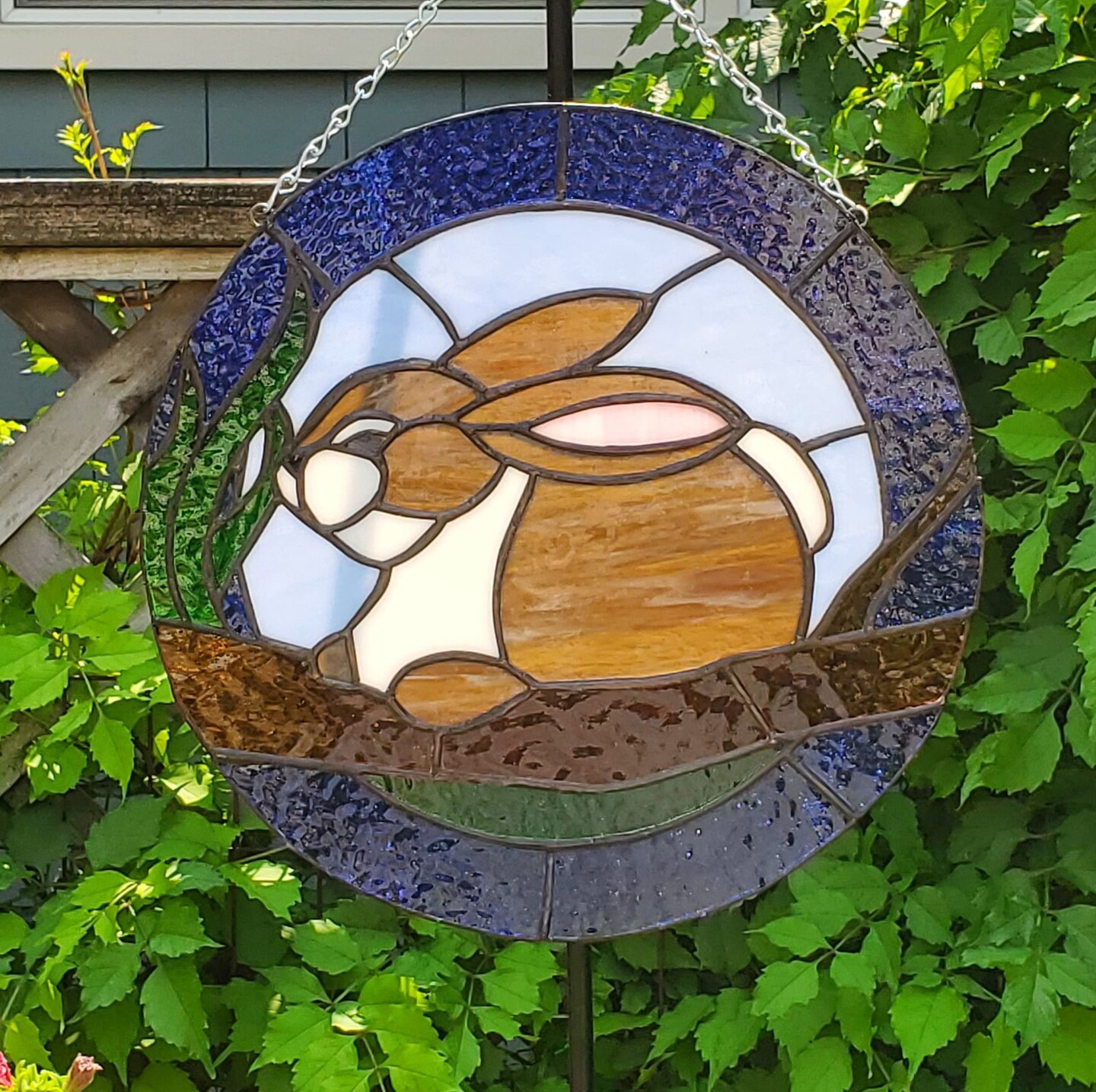 Stained Glass French top Lop Rabbit - Cartoon Lop Eared Bunny Suncatcher - Whimsical Rabbit Sun Catcher Gift