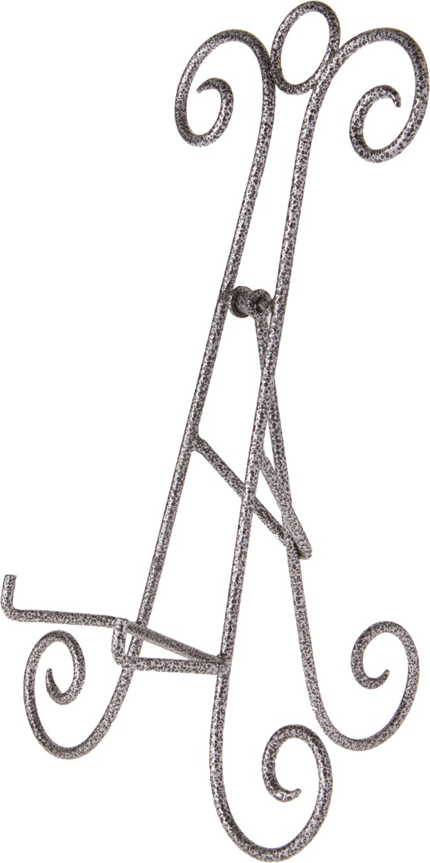 Bard's Scroll Antique Silver Collapsible Easel Stand, 15 H x 9 W x 8.5 D  (For 2.75 Deep Plates)