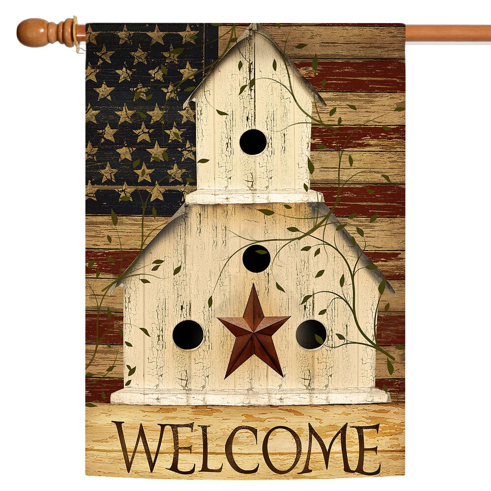 Americana Birdhouse Welcome Decorative Patriotic Flag