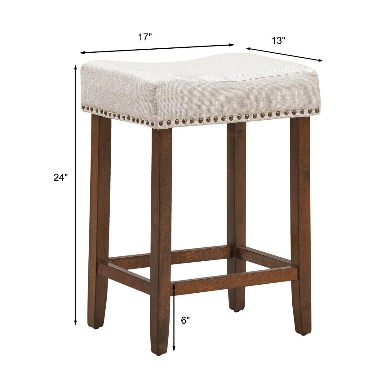 24 Inch Set of 2 Backless Curved Saddle Seat Bar Stools with Nail head Design Ideal for Indoor Seating