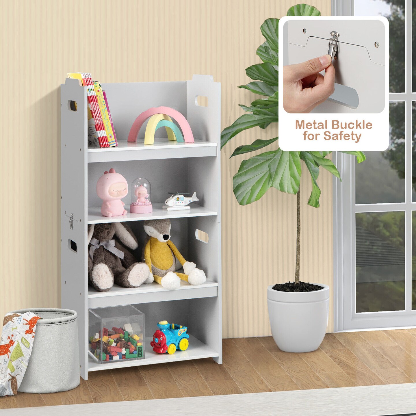 4-in-1 Kids Table and Chairs with Multiple Storage for Learning-Grey