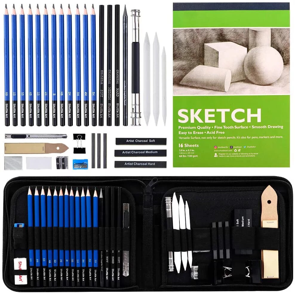 Drawing and Sketching Pencil Set In Zippered Carrying Case 16 Piece Set  Sketching