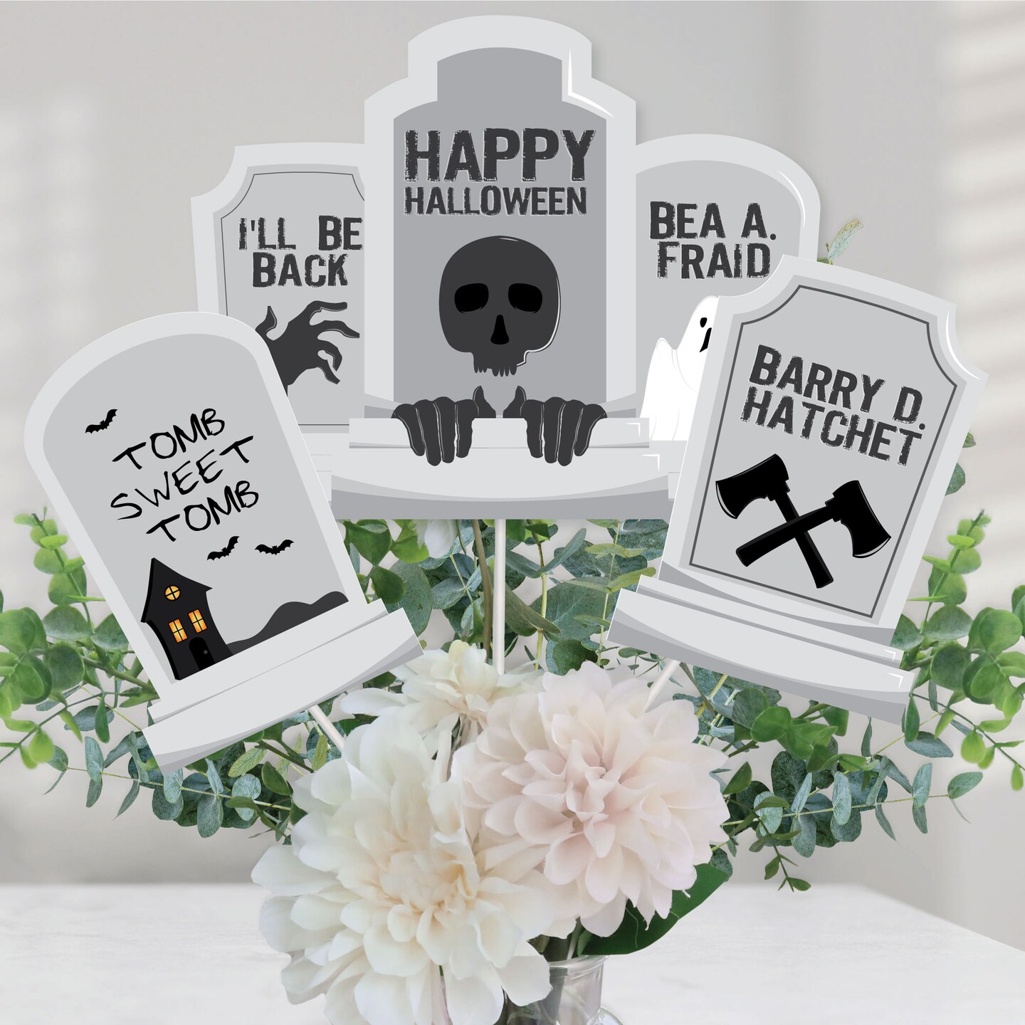 Big Dot of Happiness Graveyard Tombstones - Halloween Party Centerpiece Sticks - Table Toppers - Set of 15