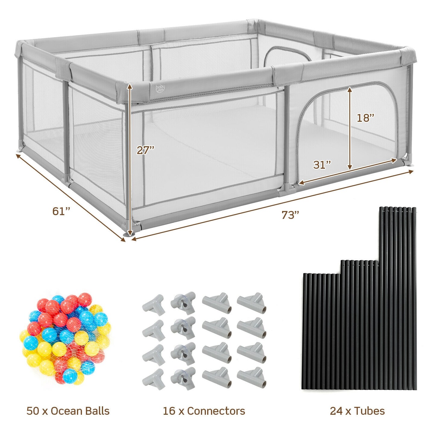 Large Baby Playpen Safety Kids Activity Center with 50 Ocean Balls-Gray