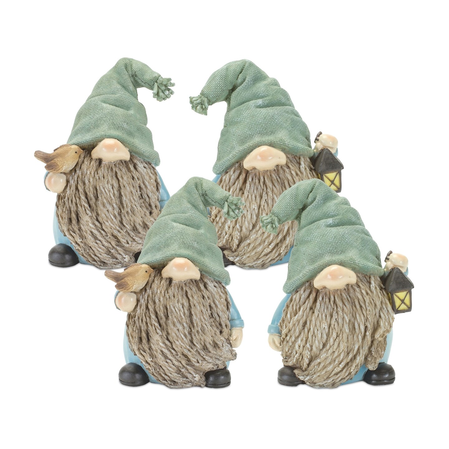 Melrose Set of 4 Gnome with Bird and Lantern Christmas Tabletop Figurines 6.25"