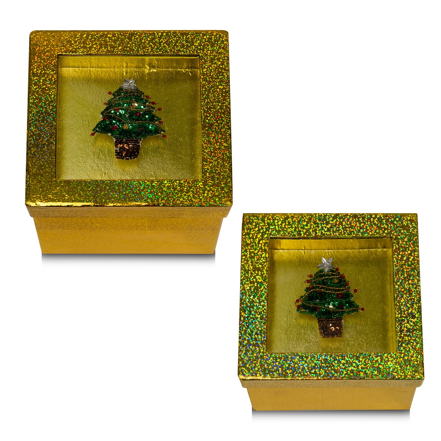 Hologram Gift Box Set with Decorative Christmas Tree Sequin Applique/Patch