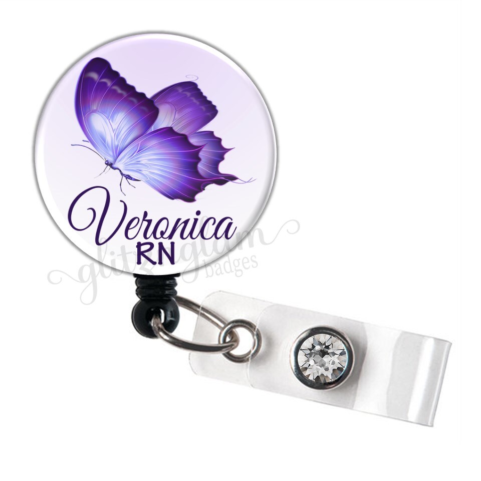 Butterfly Retractable ID Badge Holder Reel, Personalized Butterfly