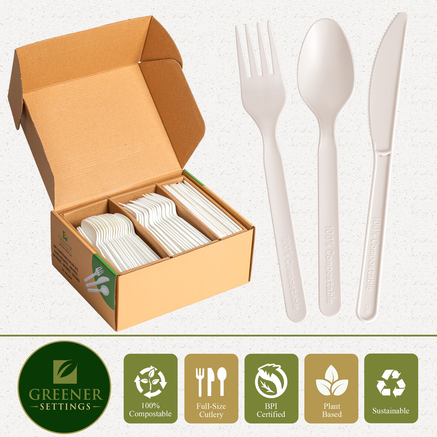 Compostable Disposable Plant Based Cutlery Set (100 Sets)