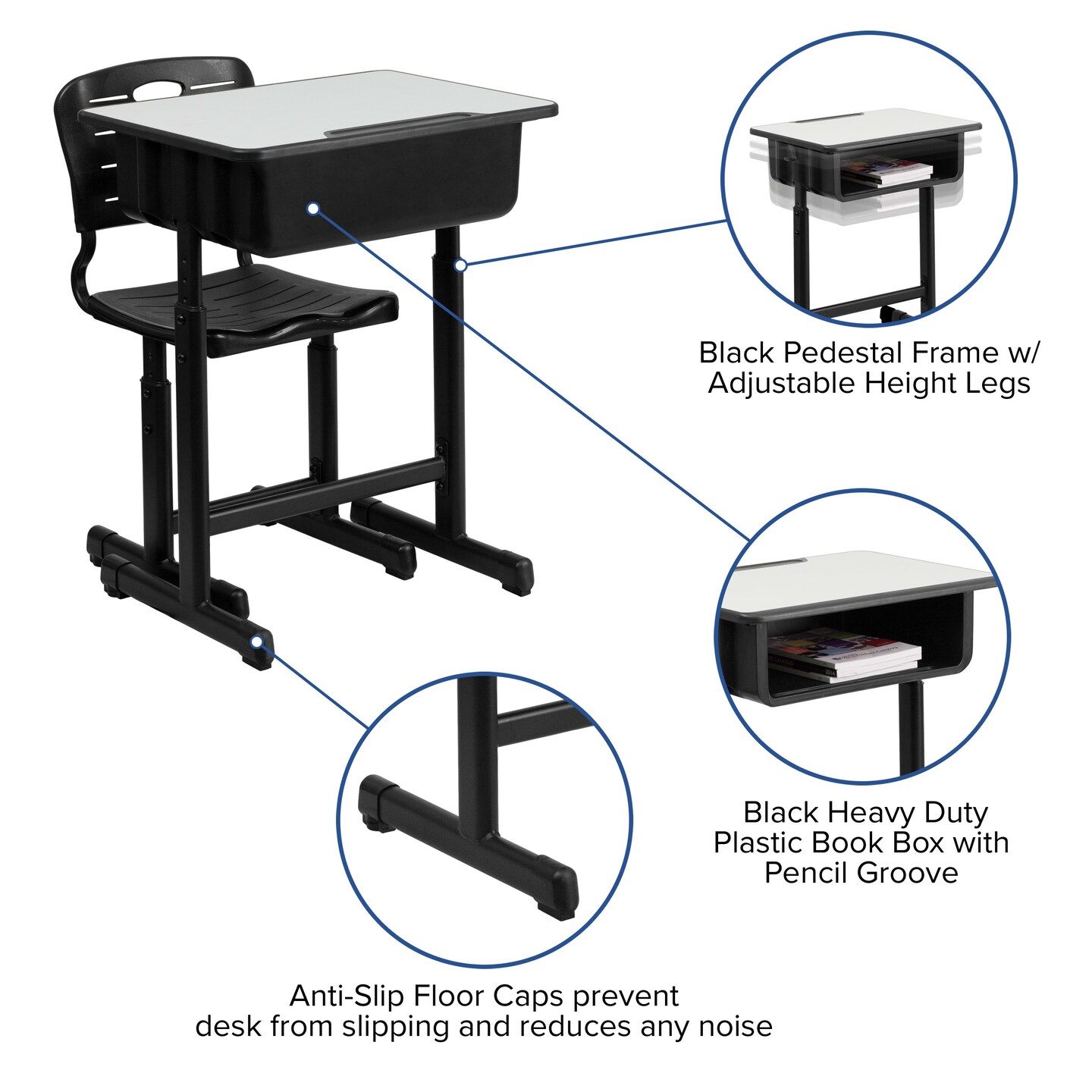 Emma and Oliver Adjustable Height Student Desk and Chair with Pedestal Frame
