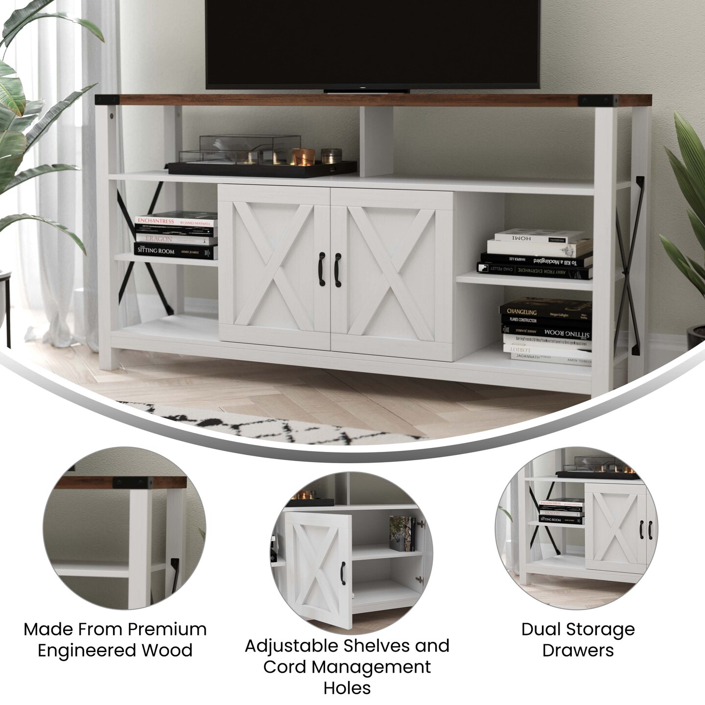 Merrick Lane Green River Media Console with Open and Closed Storage