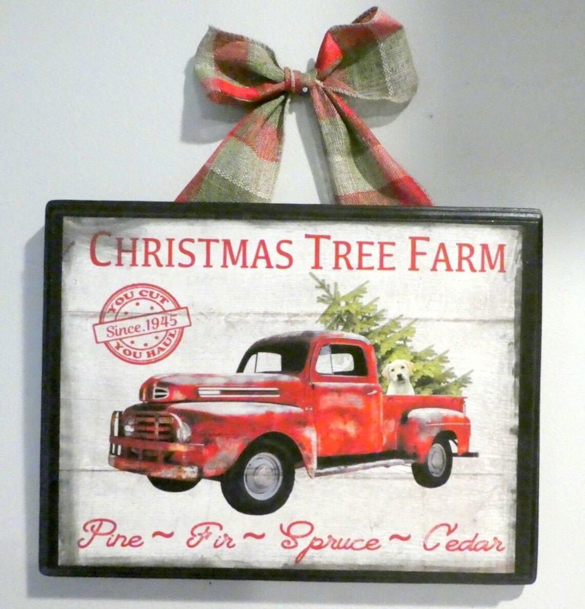 Vintage Red Truck sign, Red truck Christmas Tree Farm, Farmhouse decor