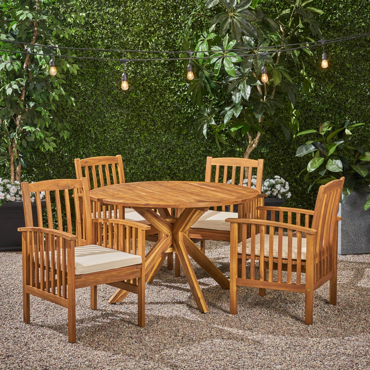 GDF Studio Phoenix Outdoor Acacia 4 Seater Dining Set with